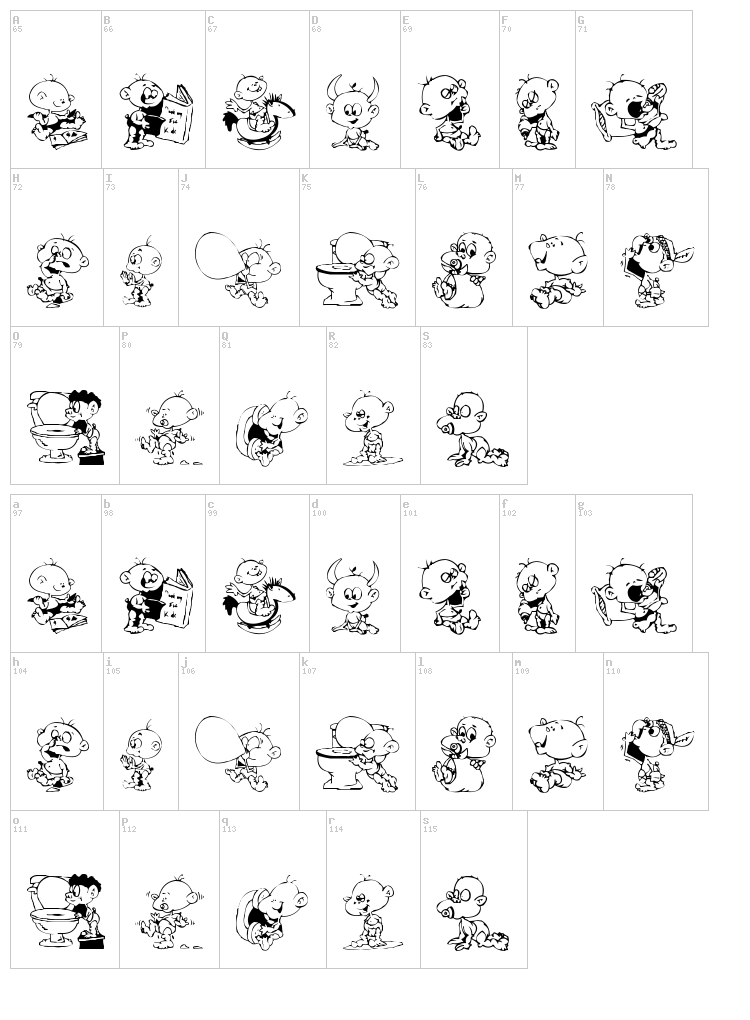 DT Janis & Jeffs Happy Daze font map